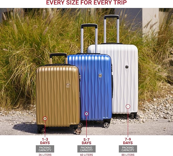 SwissGear 7272 Energie Hardside Expandable Luggage with Spinner Wheels, Silver, 3-Piece Set (19/24/27)