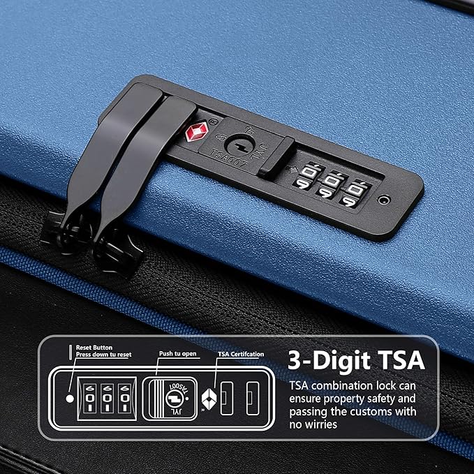 Luggage Sets 2 Piece, Carry On Luggage with Front Pocket & USB Port and 28 Inch Expandable Checked Luggage, Hybrid Soft Front & Hard Shell Suitcases with Spinner Wheels & TSA Lock, Navy Blue
