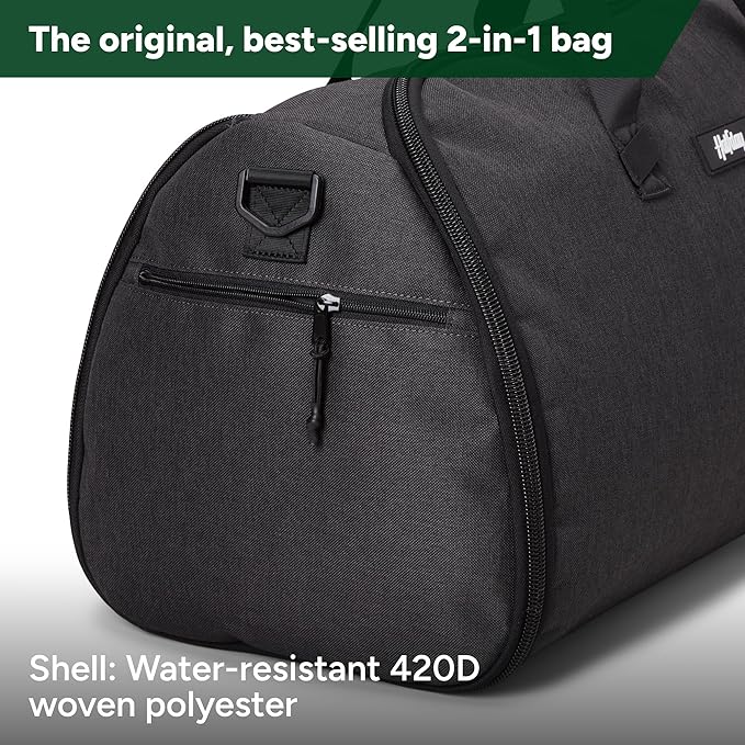 Halfday Convertible 2-in-1 Garment Duffel Weekender Bag 45L | Wrinkle-Free Travel, Hanging Suit Compartment, Shoe Pockets, Trolley Sleeve. Durable & Water-Resistant Carry-on, Shadow