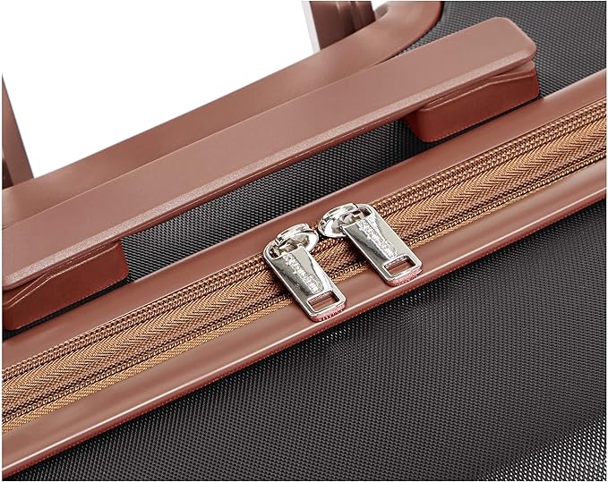 Amazon Basics 26-inch Hardside Checked Luggage With Leather Detailing, Expandable Spinner Suitcase With 8 Multi-directional Wheels, Scratch-Resistant Surface, Black