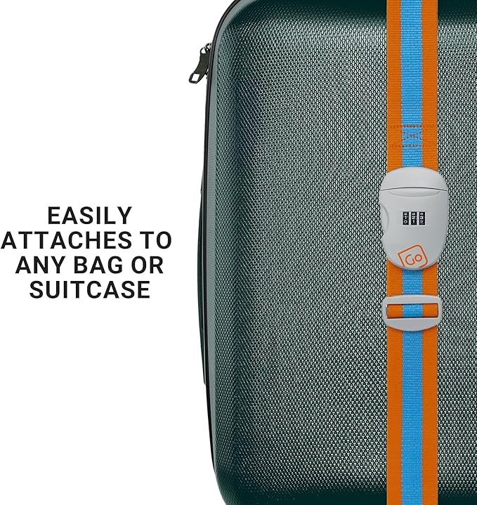 Combi Luggage Strap, Fully Adjustable Luggage Straps for Suitcases and Bags, Secure 3-Dial Combination Lock with Sturdy Buckle, Travel Essentials, Blue/Orange