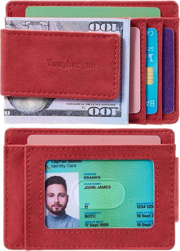 Toughergun Slim Wallet for Men RFID Blocking Money Clip, Minimalist Front Pocket Credit Card Holder, Magnetic Thin Mens Wallets with ID Window