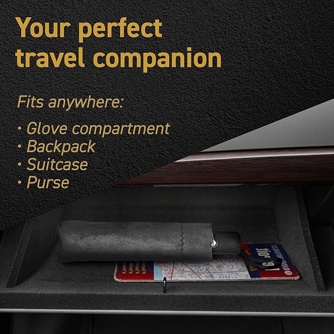 Windproof Compact Umbrella for Rain - 42” Travel Umbrella, Portable, Strong, Collapsible to 11”, Automatic Open Close Button, Vented Double Canopy with Fiberglass/Steel Frame, Wind Resistance to 55MPH