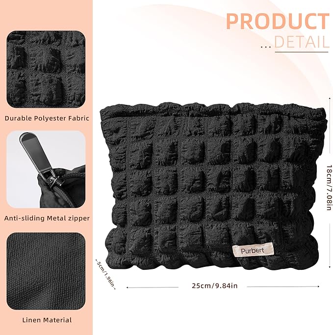 Makeup Bag, Bubble Cloud Travel Cosmetic Bag Organizer, Large Capacity Toiletry Make Up Bags with Zipper for Women and Girls, Black