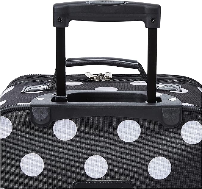 Rockland Fashion Softside Upright Luggage Set,Expandable, Telescopic Handle, Wheel, Black Dot, 2-Piece (14/19)