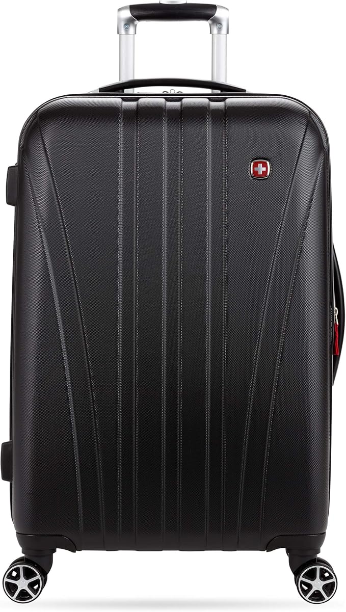 SwissGear 7585 Hardside Expandable Luggage with Spinner Wheels, Black, Checked-Medium 23-Inch