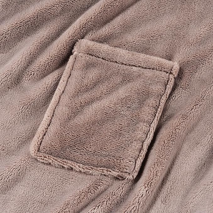 Berkshire Blanket Primalush™ Wearable Blanket, Cozy Loungewear Pocketed Plush Cape Wrap for Adults & Teens(Brown, One Size 58"X64")