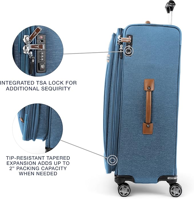 Travelpro Platinum Elite Softside Expandable Checked Luggage, 8 Wheel Spinner Large Suitcase, TSA Lock, Men and Women, Coastal Blue, Checked Large 29-Inch