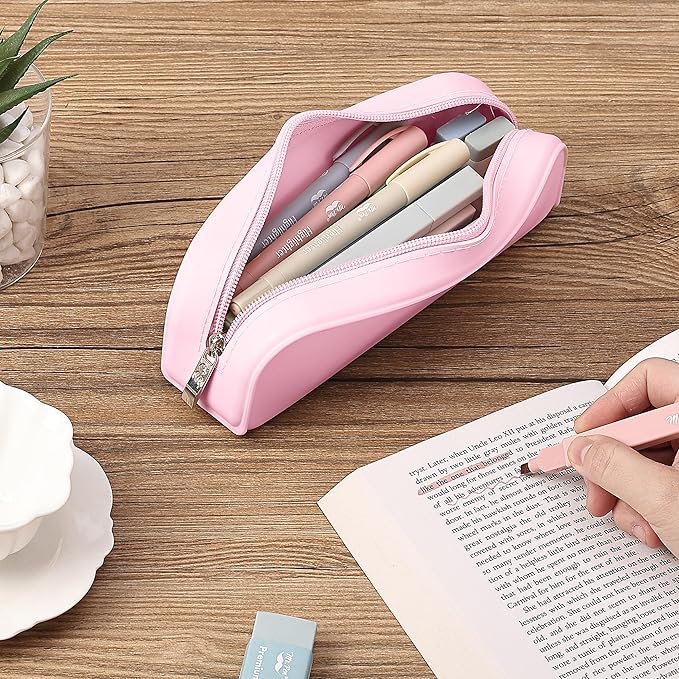 Mr. Pen- Silicone Pencil Case, Light Pink Pencil Pouch, Pencil Case Small, Pencil Pouch Aesthetic