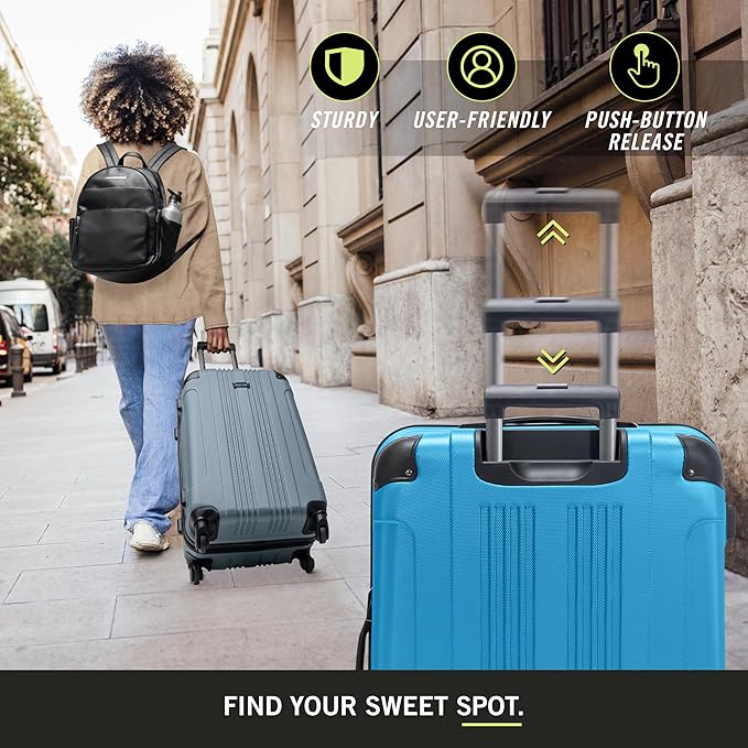 Kenneth Cole REACTION Out of Bounds Lightweight Hardshell 4-Wheel Spinner Luggage, Teal, 28-Inch Checked
