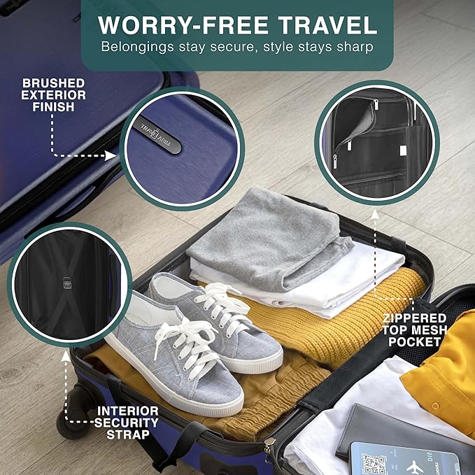 Luggage Sets 3 Piece, 20 Inch Carry on Luggage and 24 Inch Suitcases with Wheels Spinner, Durable Hard Shell Suitcase Set, Expandable Travel Suitcase, Navy