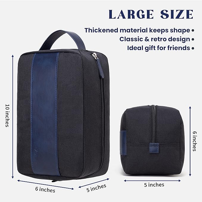 Vorspack Toiletry Bag for Men - Water Resistant Travel Bag for Toiletries, Lightweight Hygiene Bag for Bathroom, Travel Essentials, Gifts - Black&Blue