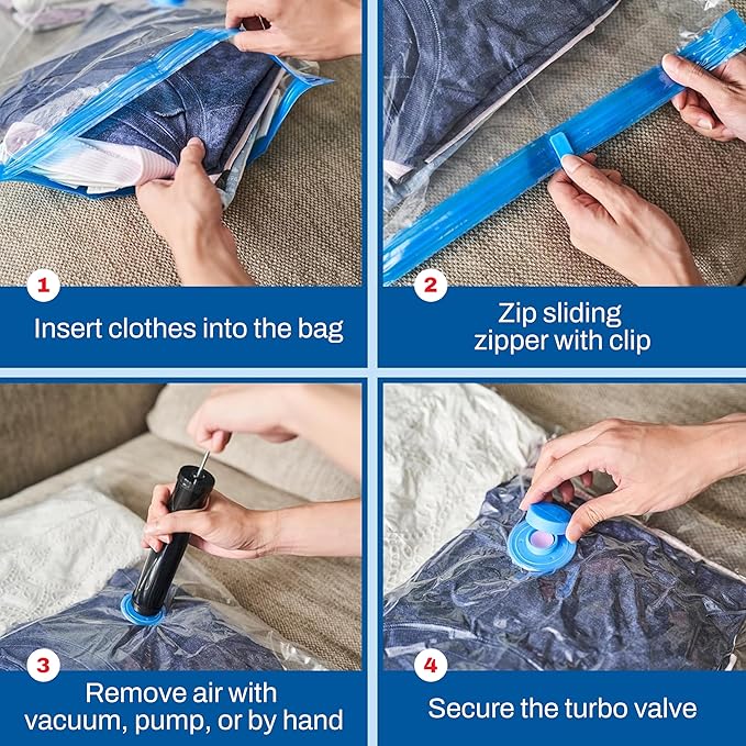 6 Pack Jumbo Vacuum Storage Bags for Comforters, Blankets & Clothes – Vacuum Sealed Compression Bags with Hand Pump – Space Saver Storage Bags for Bedding, Moving, Travel & Organization