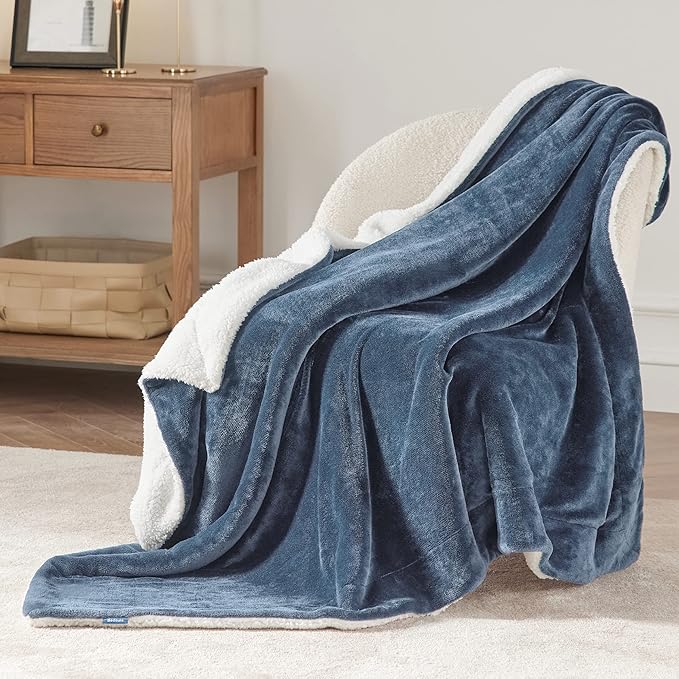 Bedsure GentleSoft Sherpa Fleece Throw Blanket for Couch, Non-Heated, Thick and Warm Throw for Women and Men, Soft Fuzzy Plush Blanket for Winter, Slate Blue, 50x60 Inches