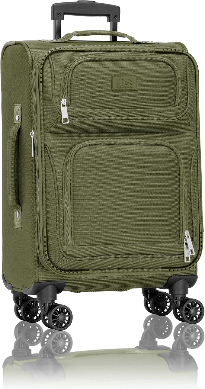 U.S. Traveler Rio Lightweight Softside Rolling Carry-on Suitcase, 4-Wheel Single, Green