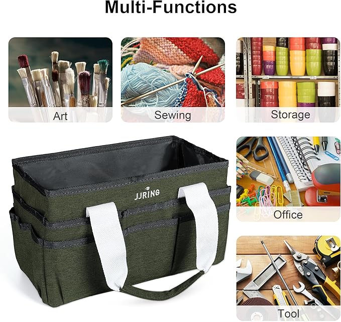 JJRING Craft Organizer Tote Bag, Art Storage Caddy with Multiple Pockets, Sap Green Sewing Bag for Art, Craft, Scrapbooking, Medical, and Office Supplies Storage