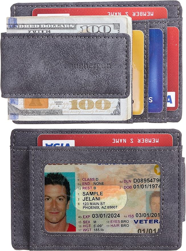 Toughergun Slim Wallet for Men RFID Blocking Money Clip, Minimalist Front Pocket Credit Card Holder, Magnetic Thin Mens Wallets with ID Window