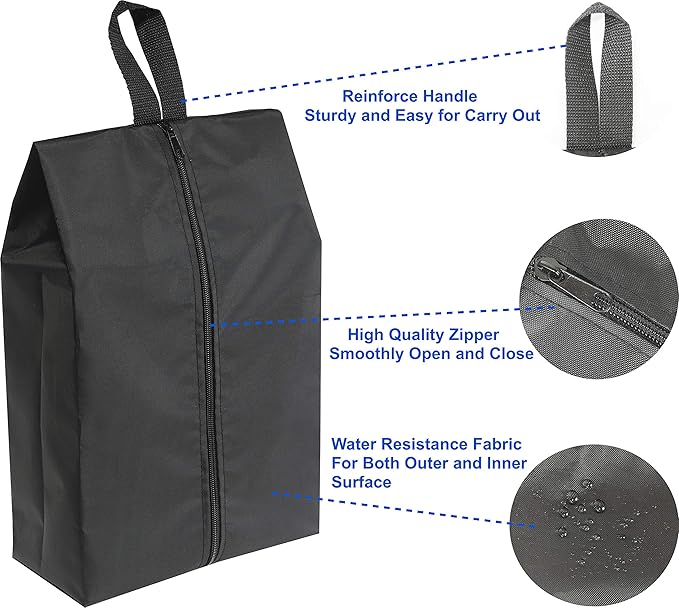 Simple Houseware Travel Shoe Bags, Set of 4 Waterproof with Zipper, Black