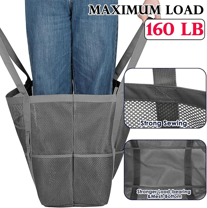 Fammart Mesh Beach Bag, Large Beach Tote with Zipper Pocket, Toys Pool Bag for Family Travel Vacation Cruise Essentials