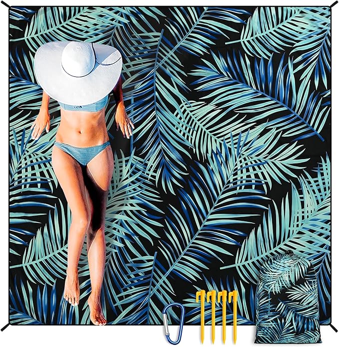 Beach Blanket Waterproof Sandproof Extra Large Beach Mat 79" X 83"/120"x108"for 1-8 Adults Quick Drying Durable Outdoor Picnic Mat for Beach Travel Camping Hiking