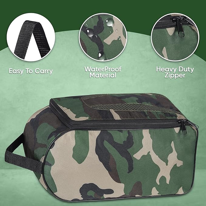 Shoe Bag Waterproof Sports Golf Boot Bag | Odor-Resistant Gym Kit Organiser Storage | Hiking Travel Dust-Proof Storage Bag for Wellington, Cowboy, Football, Rugby, Cricket Shoe (Green Camo)