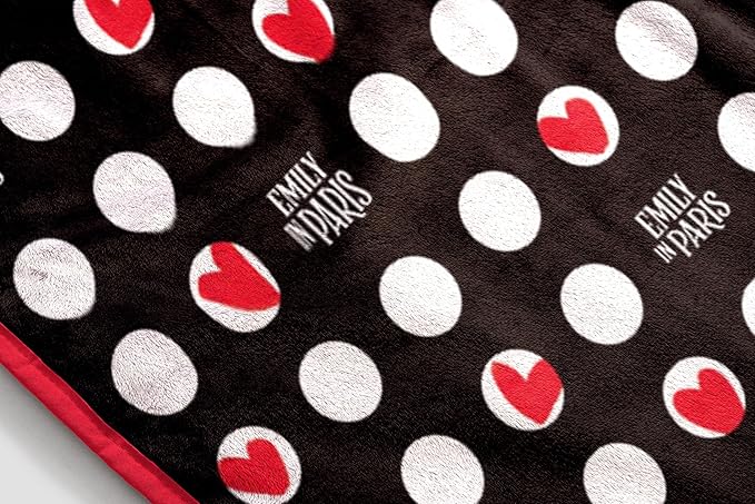 Jay Franco Emily in Paris Plush Throw Blanket - Measures 40 x 50 Inches - Black and White Polka Dot Super Soft Lightweight Fleece Bedding