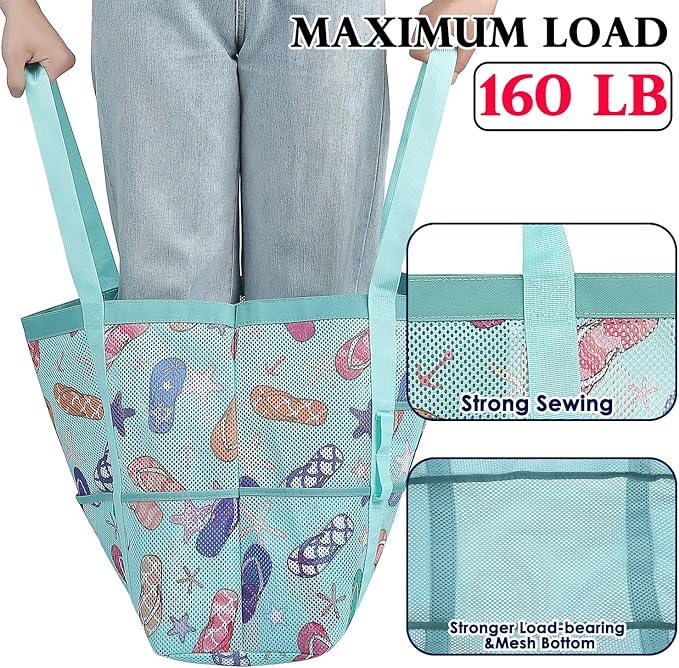 Fammart Mesh Beach Bag, Large Beach Tote with Zipper Pocket, Toys Pool Bag for Family Travel Vacation Cruise Essentials