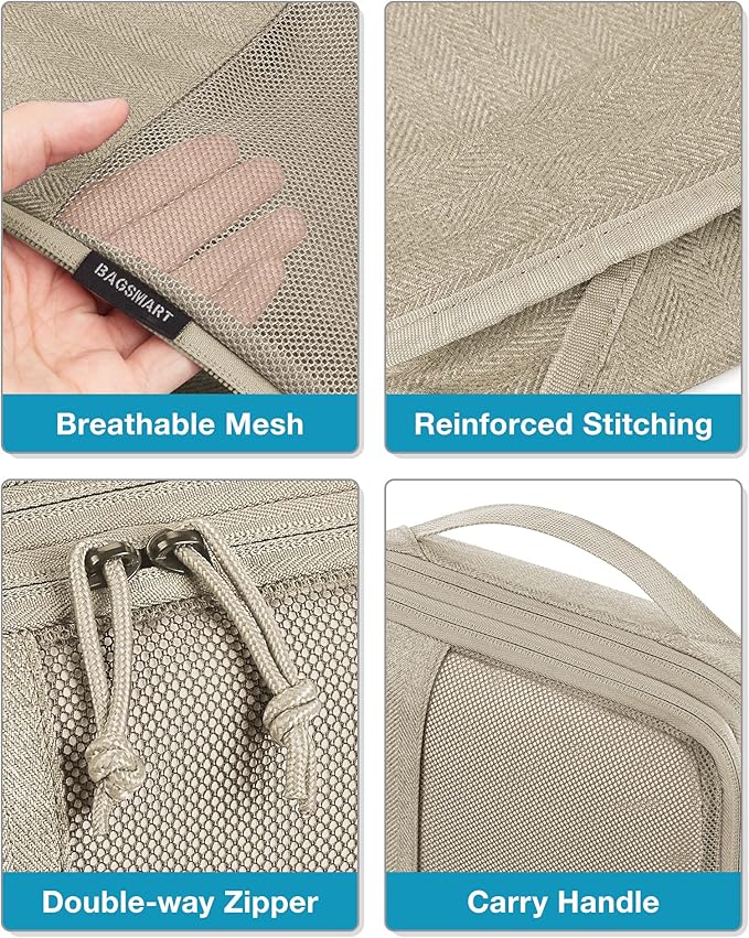 BAGSMART Compression Packing Cubes for Travel, 6 Set Packing Cubes for Carry on Suitcases, Compression Travel Cubes & Suitcase Organizer for Packing with Shoe Bag Khaki