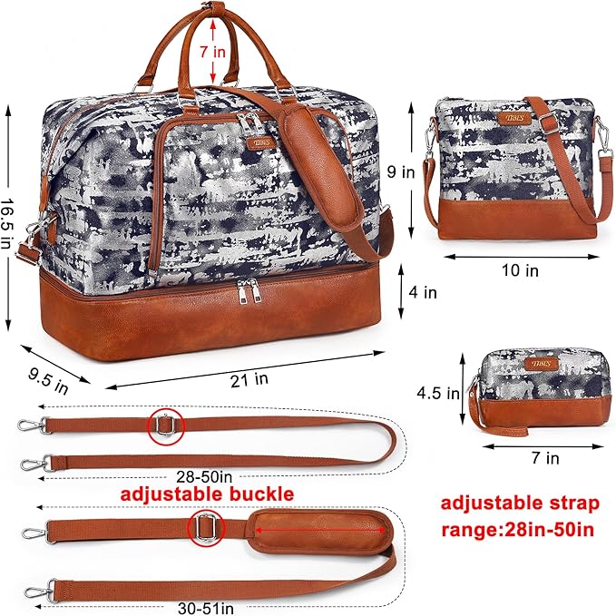 Travel Weekender Bag for Women, 21" Overnight Bag with Shoe Compartment 50L Large Travel Duffel Bag Carry On Tote for Weekend, Overnight, Business Trips, Water Resistant