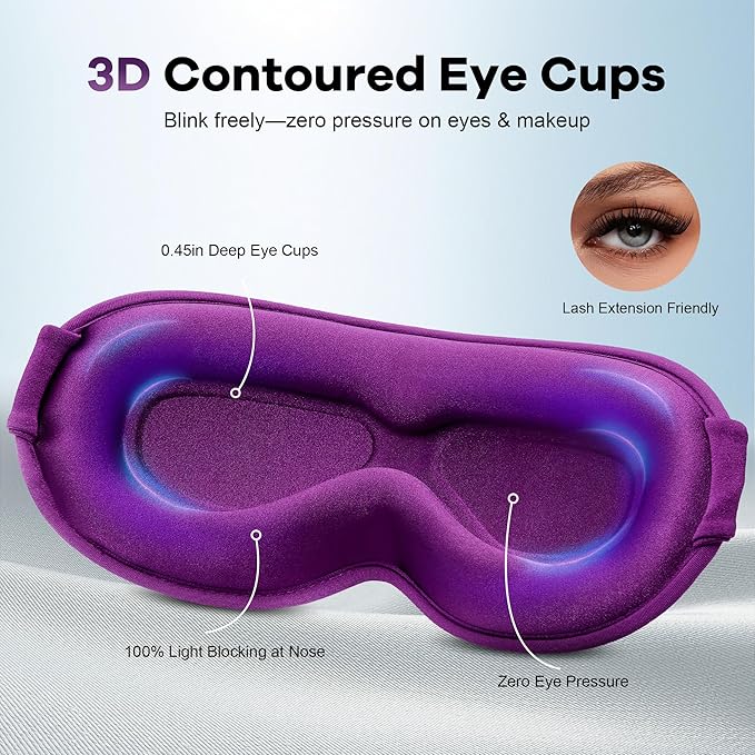 Blackout Eye Mask for Deep Sleep, 3D Weighted Sleep Mask for Women, Zero Pressure, Lash-Friendly, Perfect for Airplane Travel, Meditation, Yoga, Relaxation & Gifting, Purple