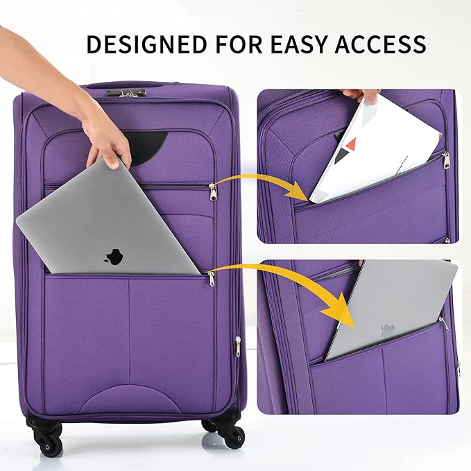 Merax Softside Luggage Set, Travel Suitcase Expandable Lightweight, 3 Piece Luggage Sets with Spinner Wheels 22" 26" 30" Suitcase with TSA Lock (Purple)