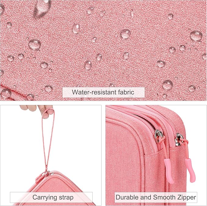 FYY Electronic Organizer, Extra Large Travel Cable Organizer Bag Pouch Portable Waterproof Double Layers All-in-One Storage Bag for iPad, Cable, Power Bank, Laptop Charger for Office/Home, Pink