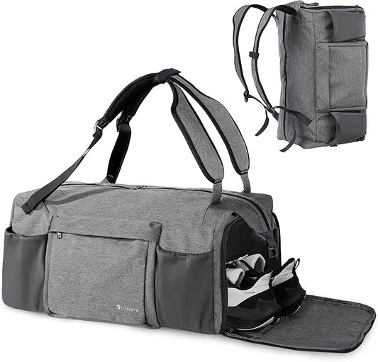 Gym Bag for Men with Shoes Compartment and Wet Pocket Convertible Duffle Bag and Gym Backpack Waterproof Sports Bags for Men with 2 Bottle Holders Multipurpose Weekender Overnight Bag - Grey