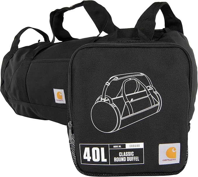 Carhartt Classic Round Duffel with Utility Pouch, Heavy-Duty, Water-Resistant Packable Gear Bag for Jobsite, Gym, and Travel