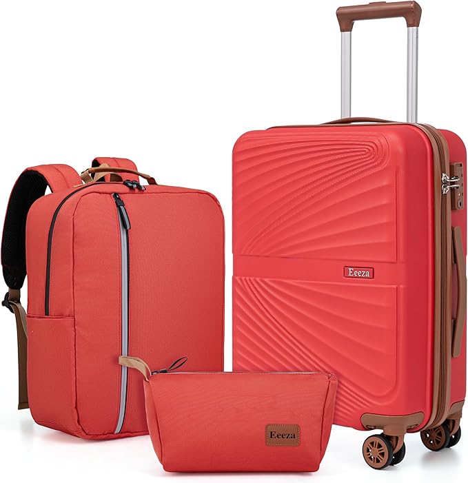 Carry On Luggage Set 22x14x9 Airline Approved Luggage Sets 3 Piece,Suitcases with Wheels,ABS Hard Case Luggage with TSA Lock Spinner Wheels(20 Inch,BP/TB)