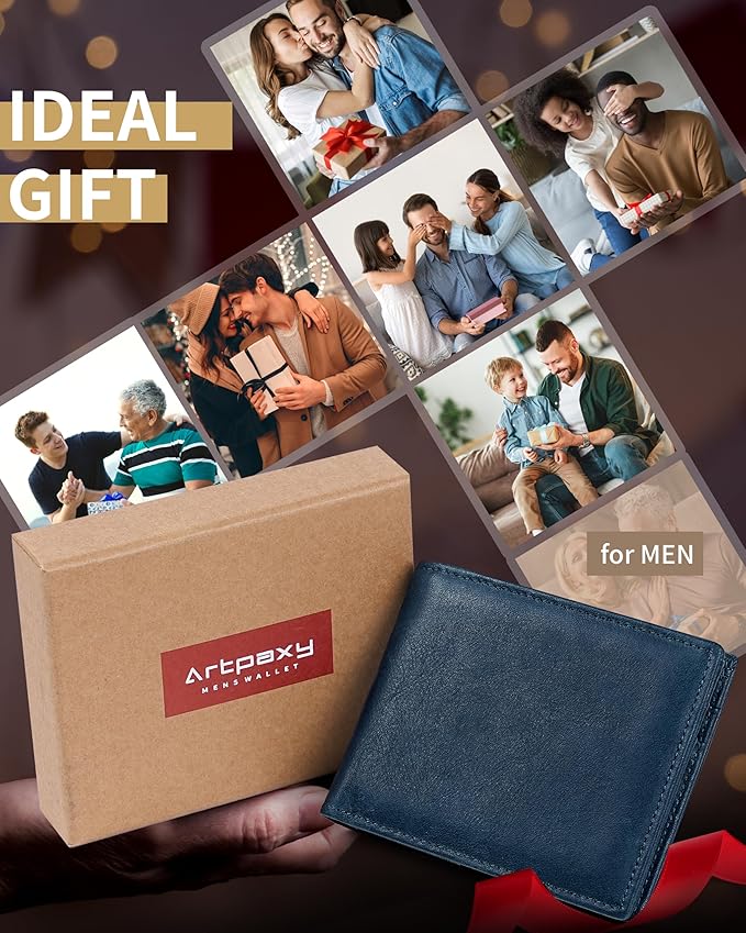 Artpaxy Mens Wallet Bifold Genuine Leather RFID Blocking Wallet for Men with 1 ID Windows 13 Card Holders 2 cash pockets 1 Gift Box