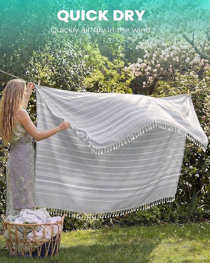 2 Pack Giant Huge Thin Boho Throw Blanket Turkish Beach Blanket Towel Jumbo Extra Large XL XXL Big Oversized Outdoor Picnic Accessories Travel Essentials Camping Gears Must Haves Yard Yoga Mat Grey