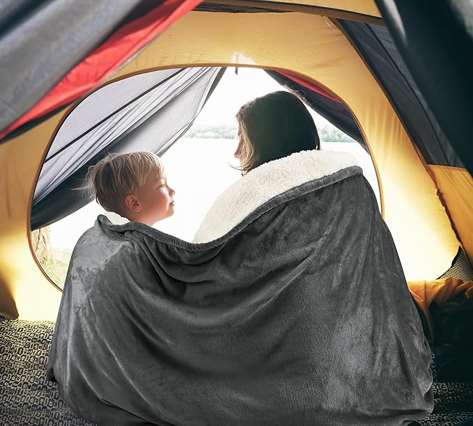 Utopia Bedding Sherpa Blanket King Size (Grey, 90x102 Inches) - Soft Warm Plush Fleece Reversible Blanket for Bed, Sofa, Couch, Camping and Travel