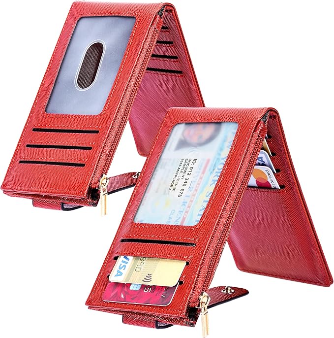 Chelmon Womens Wallet Slim RFID Blocking Bifold Multi Card Case Wallet with Zipper Pocket (Red)