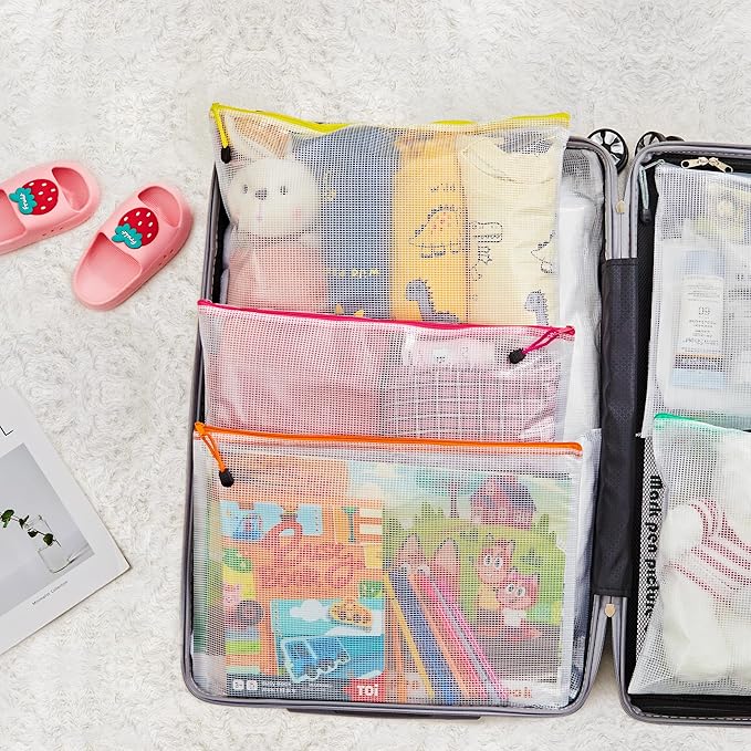 JARLINK A3 (16.5x12.6 in, 12 Pcs) Mesh Zipper Pouch, 12 Colors Extra Large Zipper Bags, Waterproof File Pouches for Office Supplies, Puzzles, Board Game, School, Travel Accessories & Craft Projects