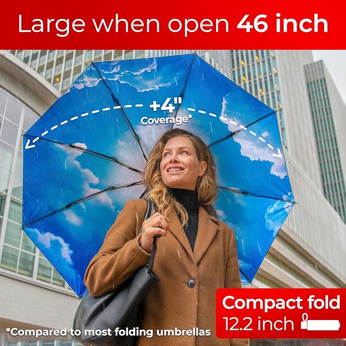 TUMELLA Inverted Windproof Umbrella, Large, Strong, Light, Portable, Automatic Reverse Folding Rain Umbrella, Durable Premium Grip, Fits Car & Backpack