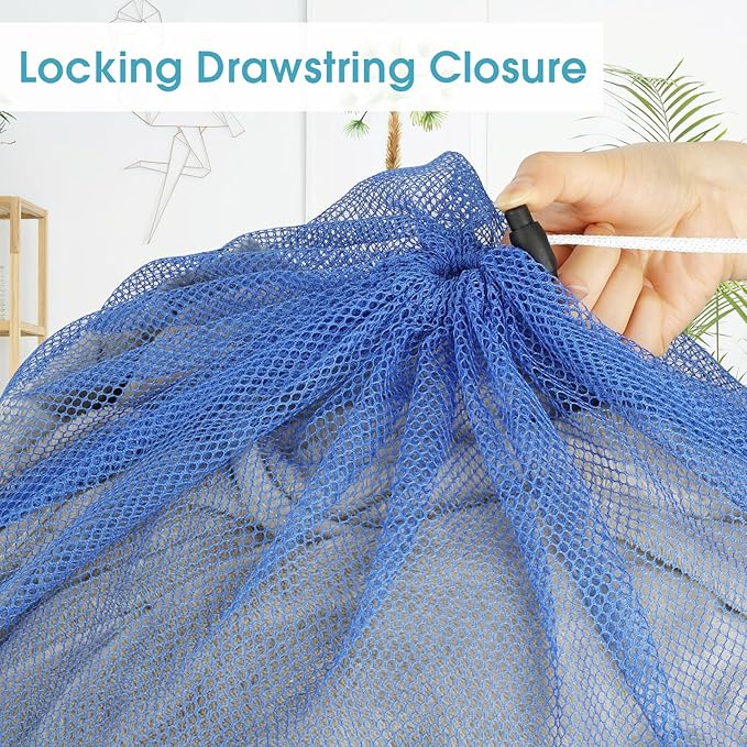 2 Pack Mesh Laundry Bags, 23 x 34 Inches Heavy Duty Mesh Laundry Bag, Large Laundry Drawstring Bag for College, Dorm, Travel, Family and Apartment Dwellers, Blue