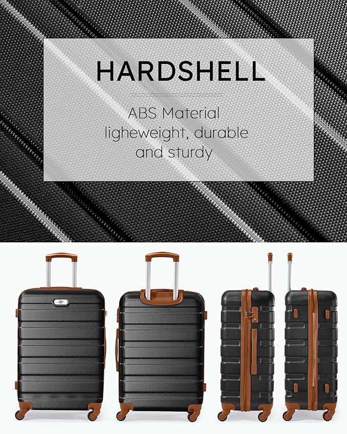Suitour Luggage 3 Piece Sets Hard Shell Luggage Set with Spinner Wheels, TSA Lock, 20 24 28 inch Travel Suitcase Sets (Black Brown)
