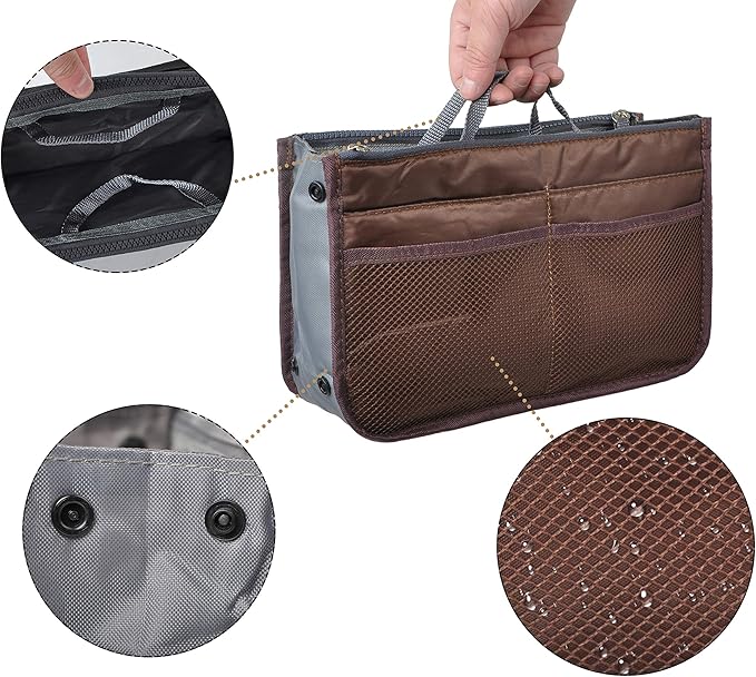 Vercord Purse Organizer Insert for Handbags Bag Organizers Inside Tote Pocketbook Women Nurse Nylon 13 Pockets Coffee Medium