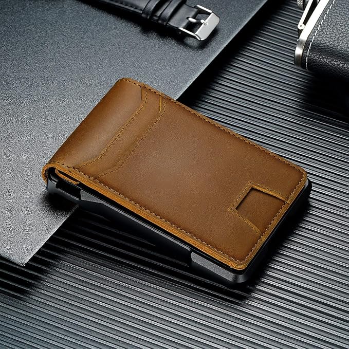 furid Genuine Leather Wallet for Men: Slim RFID Minimalist Wallets with Money Clip - Smart Pop Up Credit Card Holder for Front Pocket - Gifts for Husband Father on Birthday Anniversary