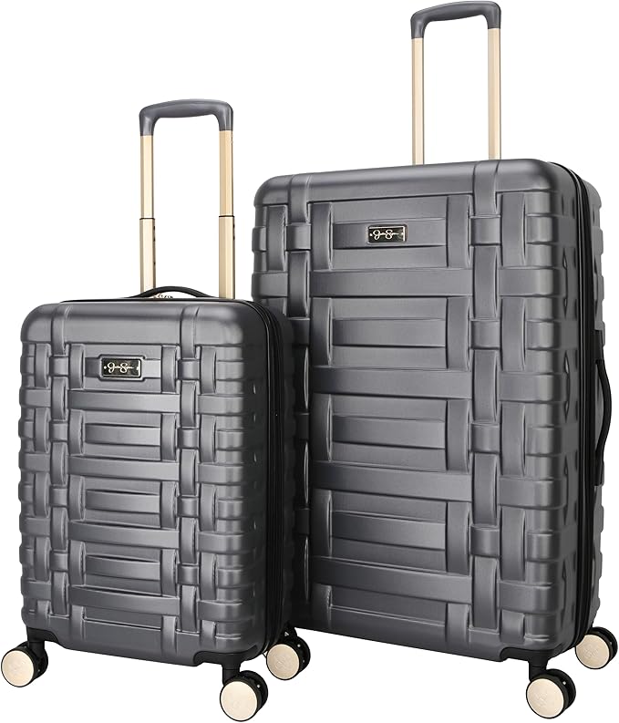 Jessica Simpson Taffeta 2-Piece Set (20" & 28") Expandable 8-Wheel Spinner Large Checked Luggage Suitcase, Gadget Grey