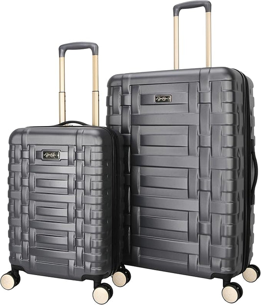 Jessica Simpson Taffeta 2-Piece Set (20" & 28") Expandable 8-Wheel Spinner Large Checked Luggage Suitcase, Gadget Grey