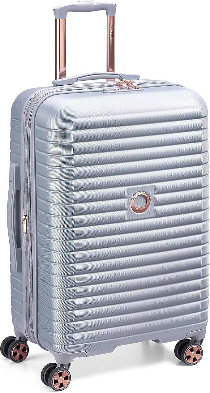 DELSEY PARIS Cruise 3.0 Hardside Expandable Luggage with Spinner Wheels, Platinum, Checked-Medium 24 Inch