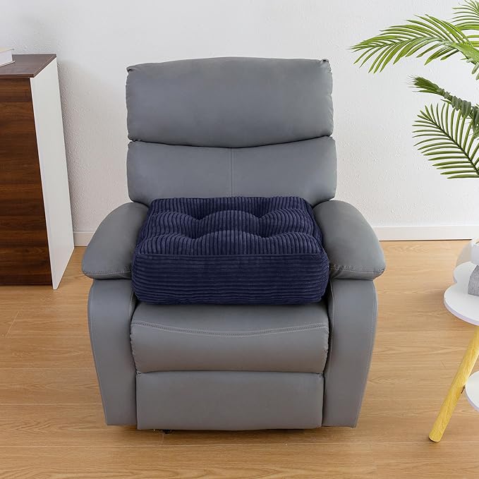 HIGOGOGO Tufted Corduroy Recliner Seat Cushion for Elderly, 20x20x6 Inch Extra Large Square Seat Cushion for Recliner Chair, Floor Pillow, Office Chair, Car, No Pressure on Thighs, Navy