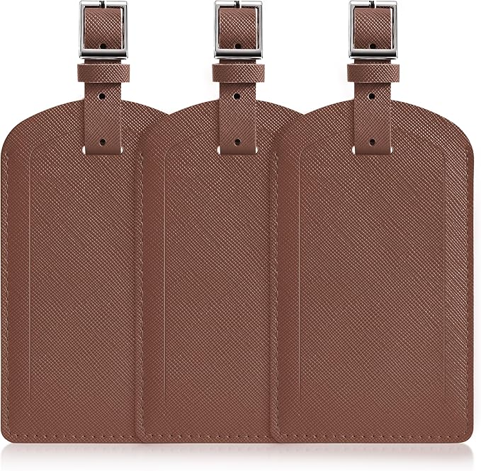 3 Pack Luggage Tags for Suitcases, TSA Approved Bag Tags, Baggage Tags with Privacy Protection, Travel Essentials Luggage Accessories, Coffee Brown